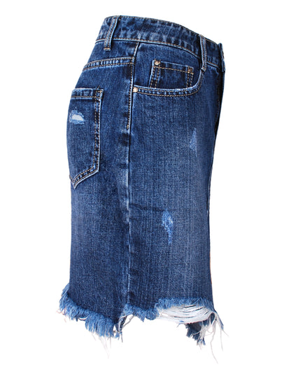 Fraternel Damen Jeansrock Vintage Five Pocket, Denim Minirock A-Linie R003