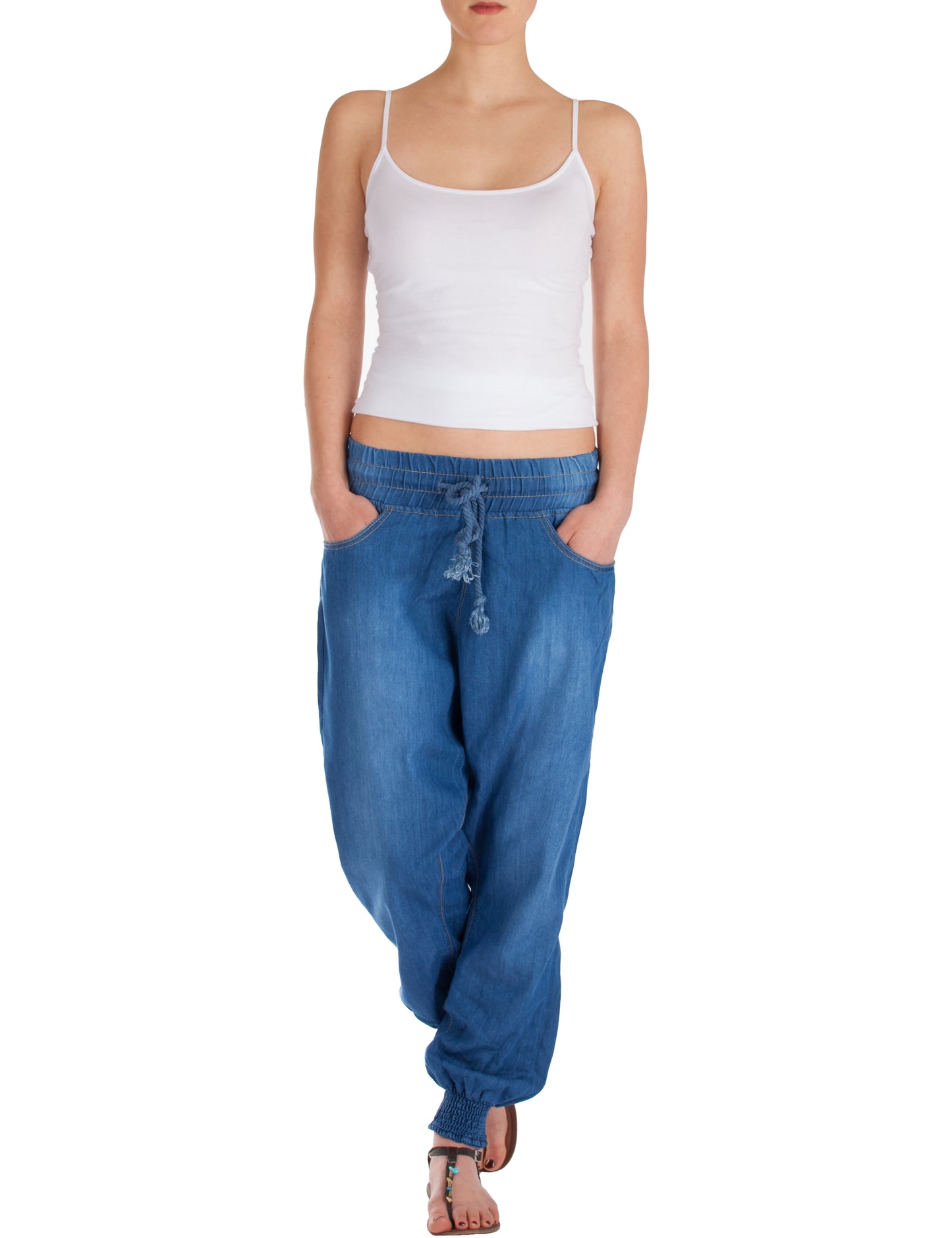 Fraternel Damen Jeans Stoffhose Baggy Pluderhose Haremshose Sarouel H046
