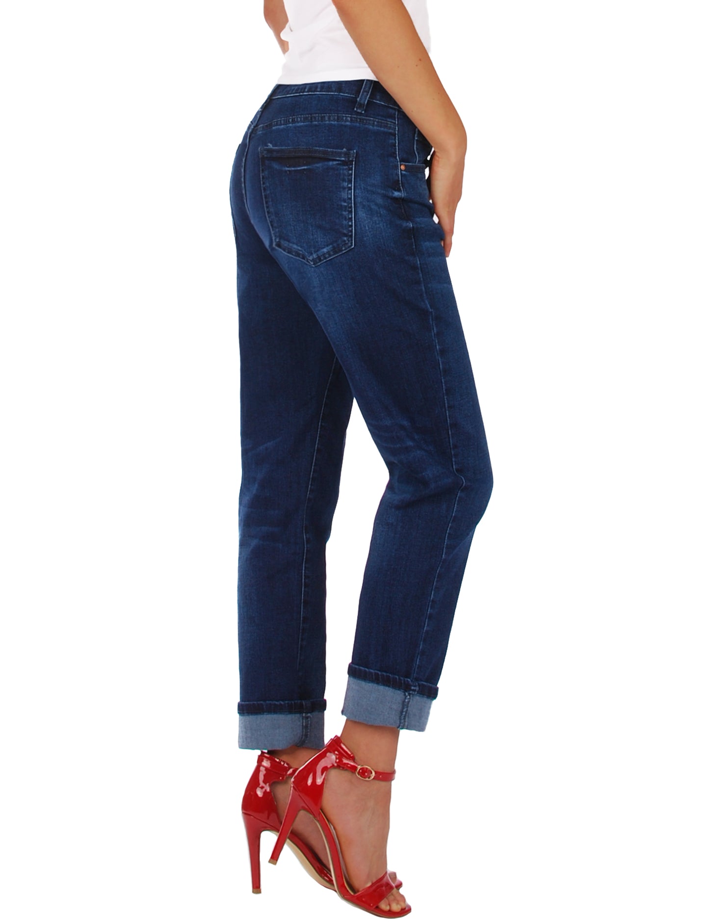 Fraternel Damen Boyfriend Jeans Loose Fit im Used Look – Relaxed Baggy Five Pocket Denim H085