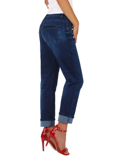 Fraternel Damen Boyfriend Jeans Loose Fit im Used Look – Relaxed Baggy Five Pocket Denim H085