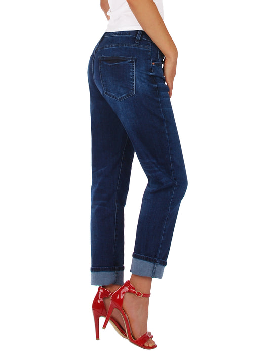 Fraternel Damen Boyfriend Jeans Loose Fit im Used Look – Relaxed Baggy Five Pocket Denim H085