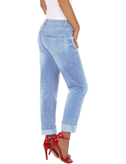 Fraternel Damen Boyfriend Jeans Loose Fit im Used Look – Relaxed Baggy Five Pocket Denim H085