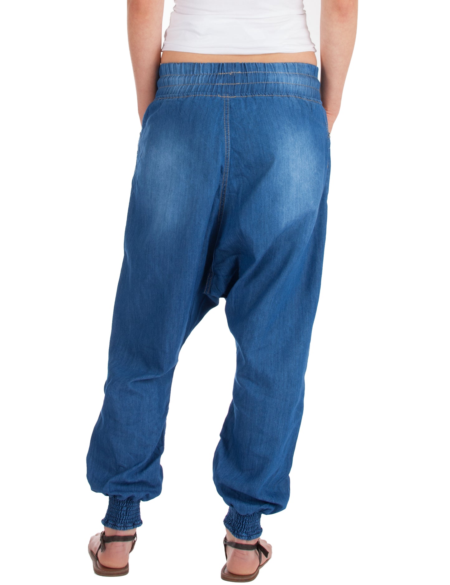 Fraternel Damen Jeans Stoffhose Baggy Pluderhose Haremshose Sarouel H046