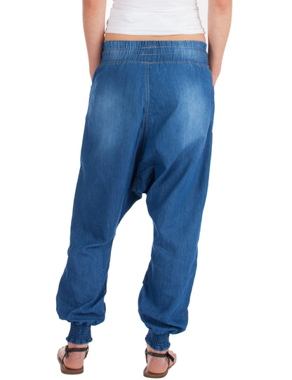 Fraternel Damen Jeans Stoffhose Baggy Pluderhose Haremshose Sarouel H046