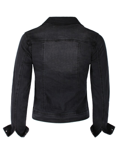 Fraternel Damen Jeansjacke, Taillierte Stretch Denim Jacket mit Knopfleiste, Brust- & Seitentaschen, Casual Used Look J011