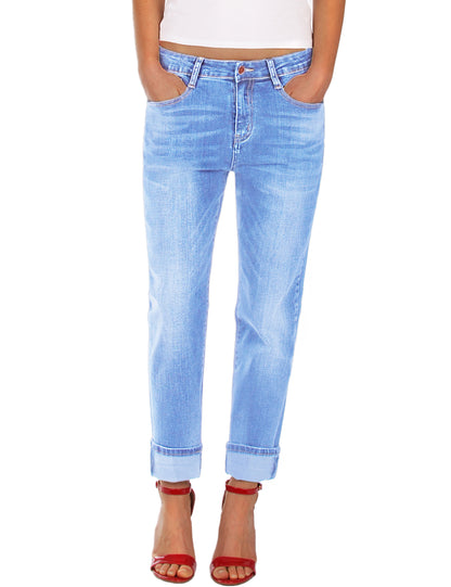 Fraternel Damen Boyfriend Jeans Loose Fit im Used Look – Relaxed Baggy Five Pocket Denim H085