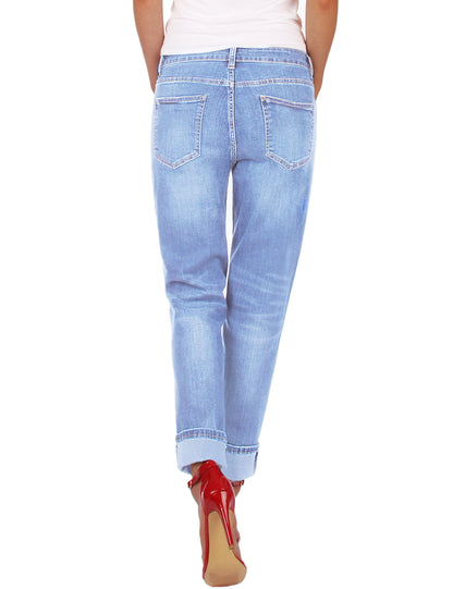 Fraternel Damen Boyfriend Jeans Loose Fit im Used Look – Relaxed Baggy Five Pocket Denim H085