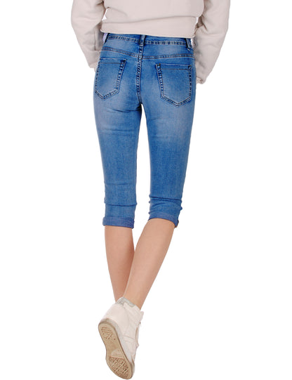 Fraternel Damen Capri Jeans Hosen Shorts im Five-Pocket-Design 3/4 H096