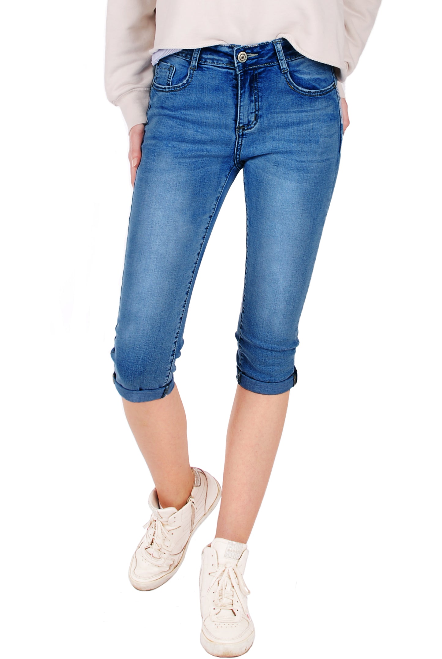 Fraternel Damen Capri Jeans Hosen Shorts im Five-Pocket-Design 3/4 H096