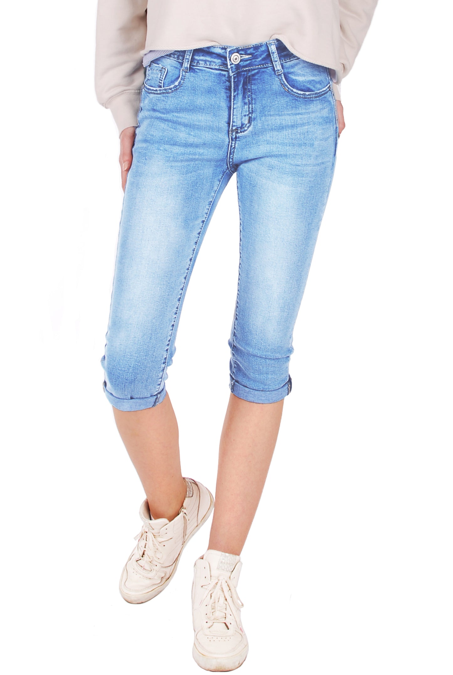 Fraternel Damen Capri Jeans Hosen Shorts im Five-Pocket-Design 3/4 H096