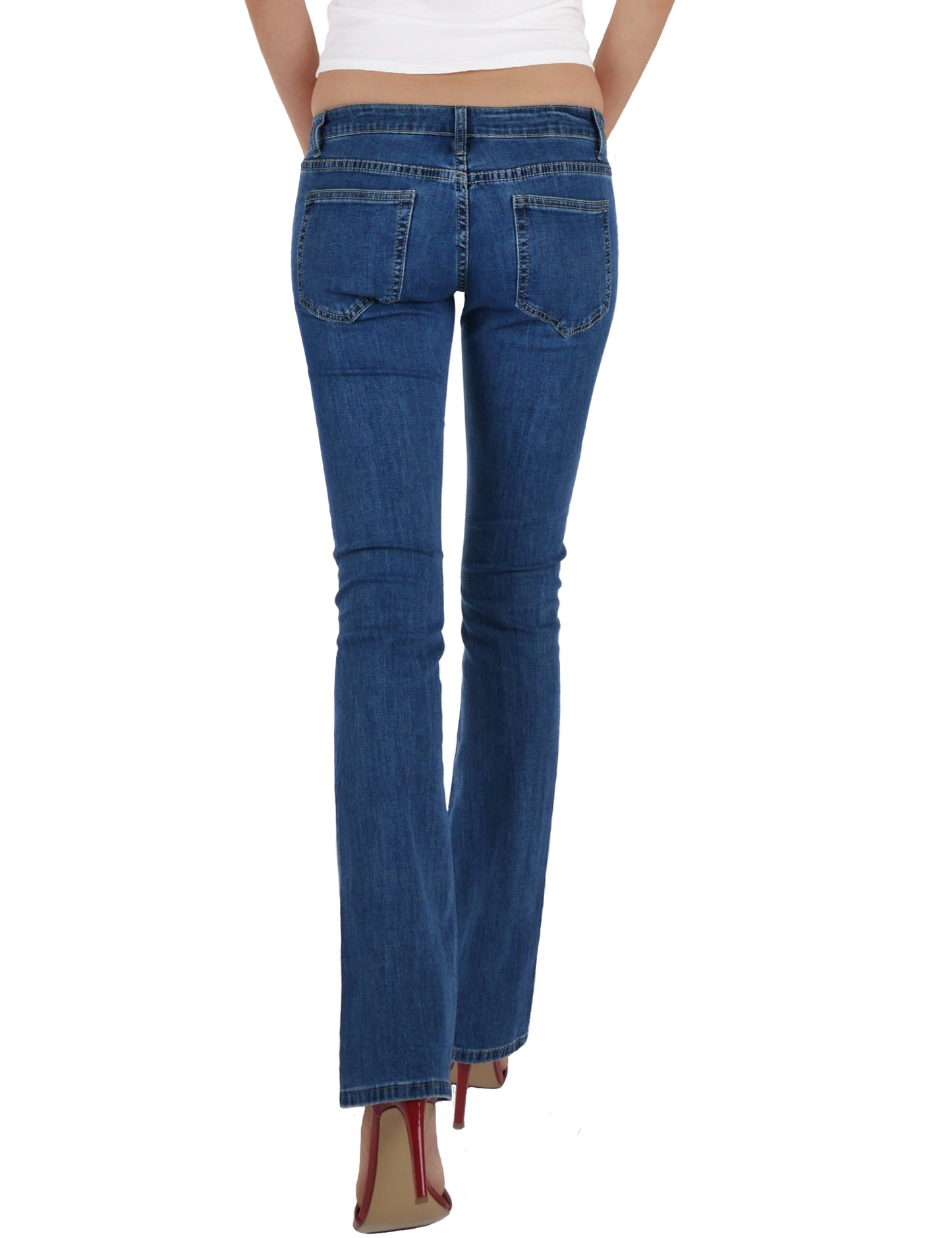 Fraternel Damen Bootcut Jeans Hüftjeans Stretch Five Pocket Schlaghose H037