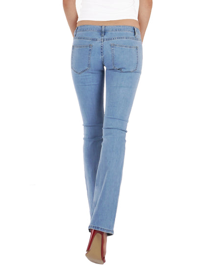 Fraternel Damen Bootcut Jeans Hüftjeans Stretch Five Pocket Schlaghose H037
