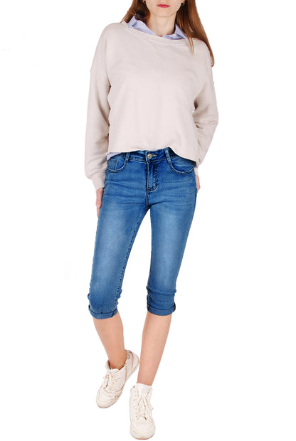 Fraternel Damen Capri Jeans Hosen Shorts im Five-Pocket-Design 3/4 H096