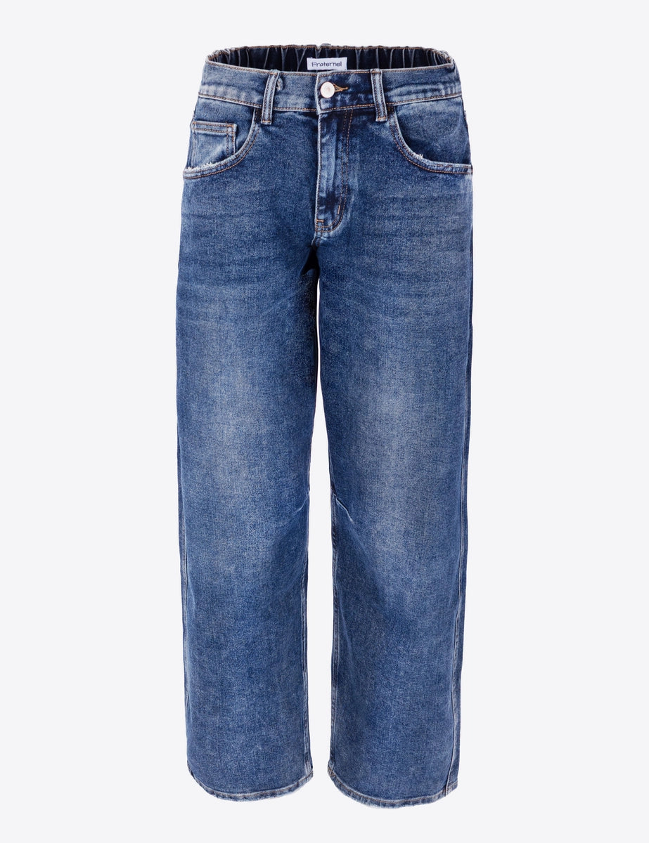 Fraternel Damen Baggy Jeans – Weite Boyfriend Jeans mit teilelastischem Bund und Used-Waschung H119
