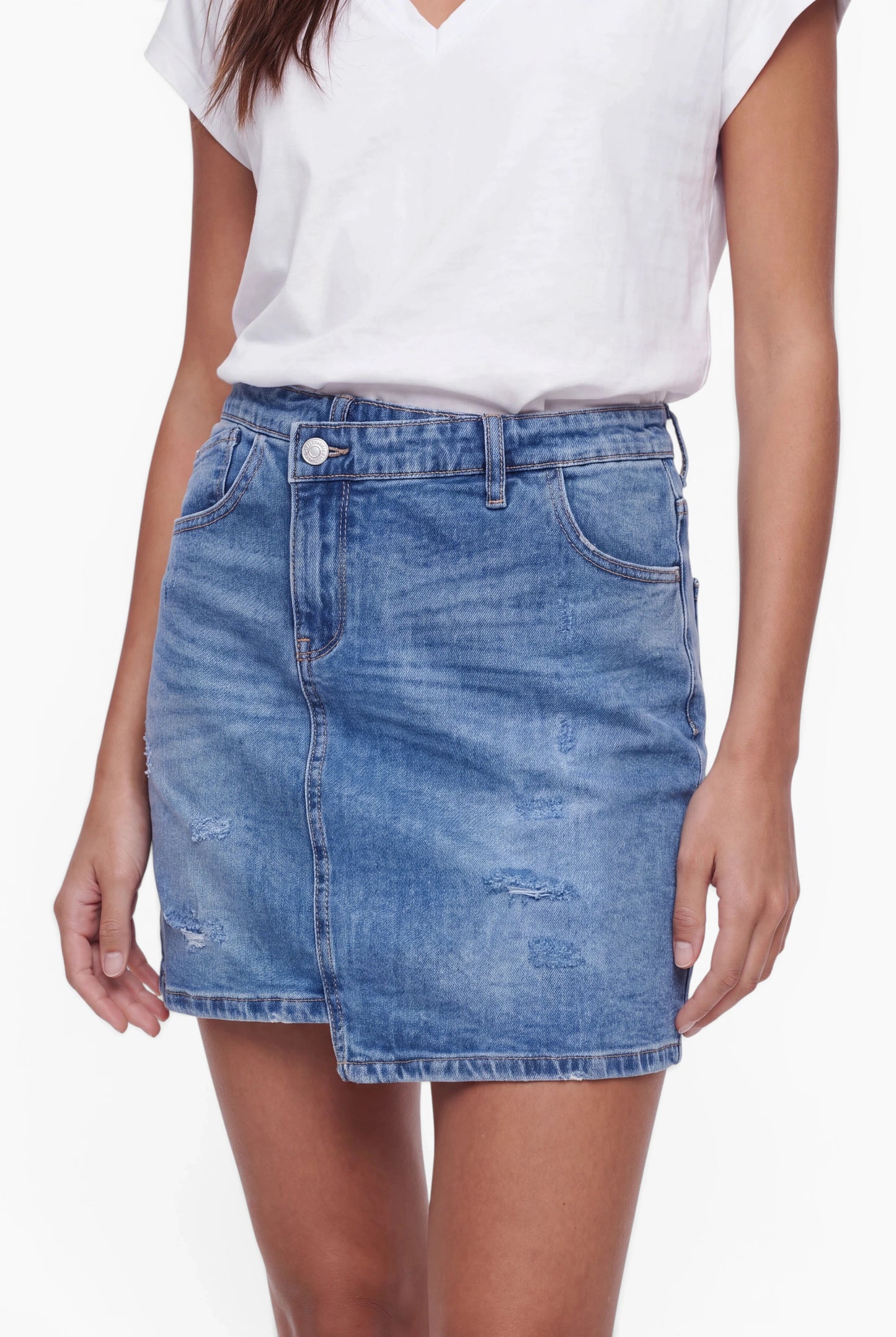 Fraternel Damen Jeansrock – Vintage Minirock im Antifit-Look mit Used-Waschung R001