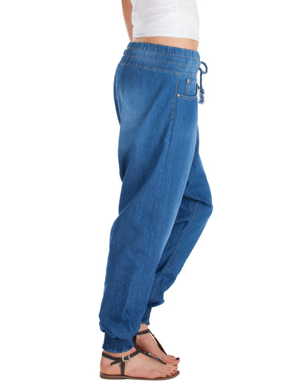 Fraternel Damen Jeans Stoffhose Baggy Pluderhose Haremshose Sarouel H046