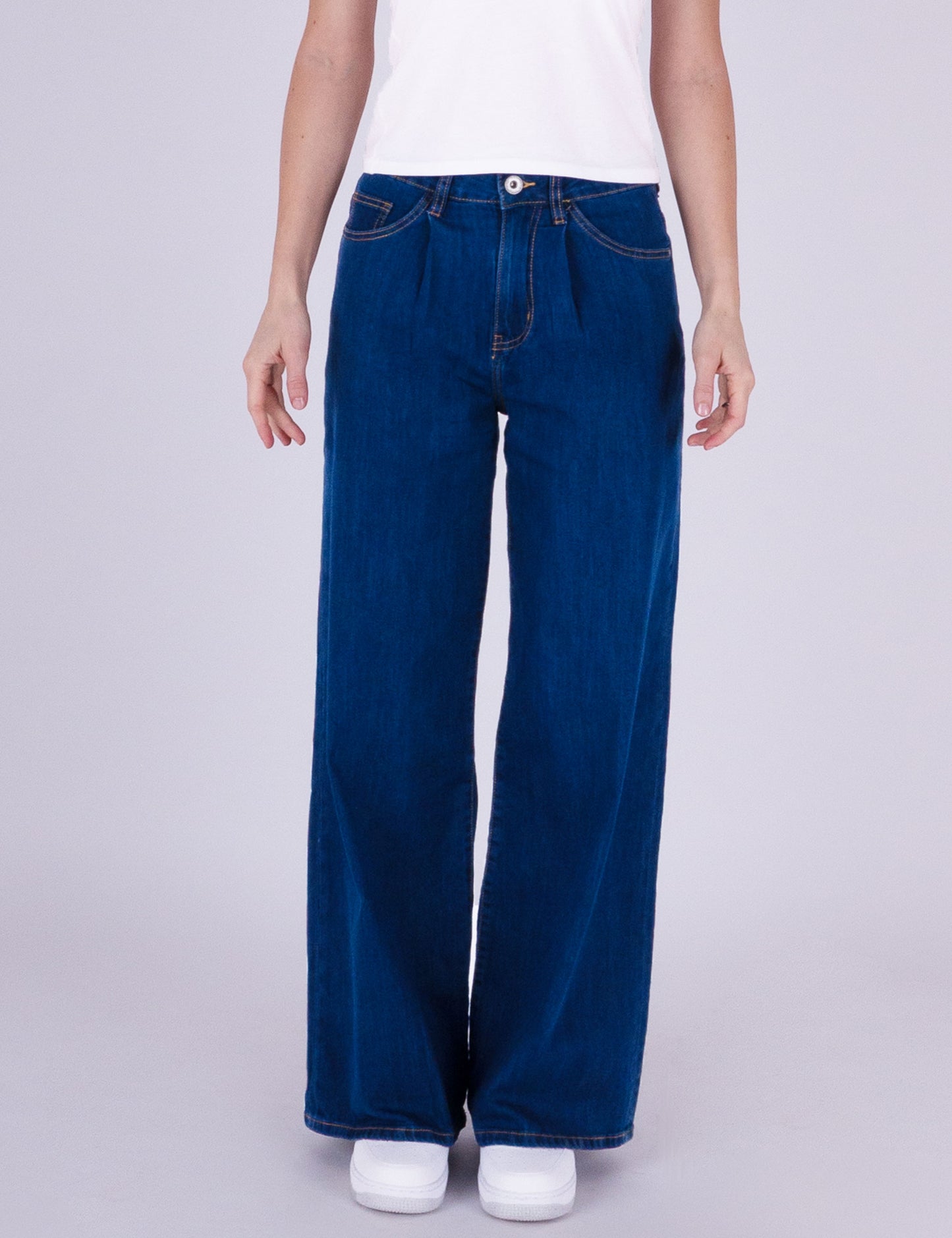 Fraternel Damen Wide Leg Jeans mit Bundfalte, Moderner Relaxed Fit H113
