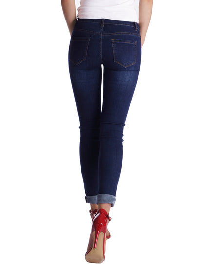 Fraternel Damen Skinny Hüftjeans – Stretch Five-Pocket Jeanshose H051
