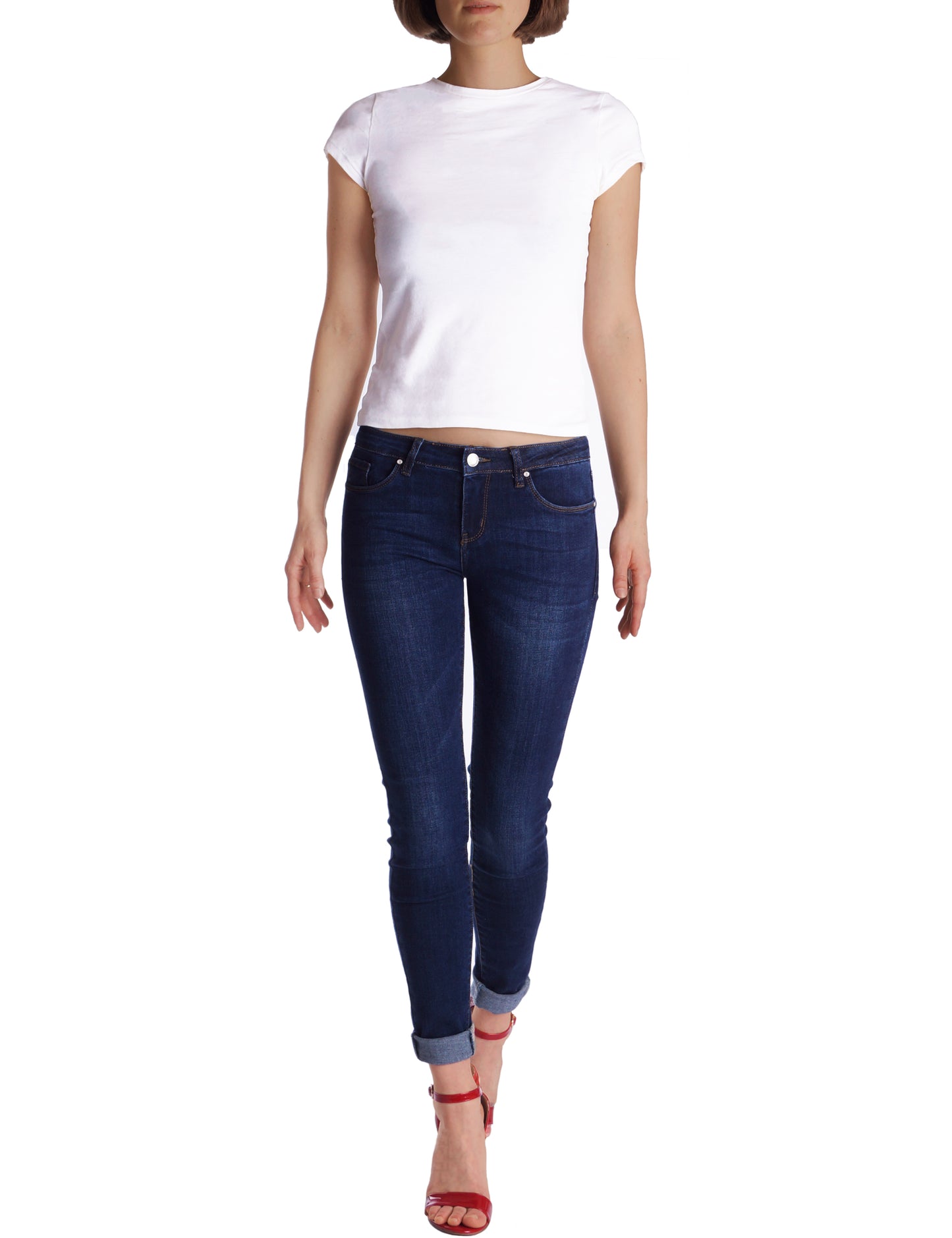 Fraternel Damen Skinny Hüftjeans – Stretch Five-Pocket Jeanshose H051
