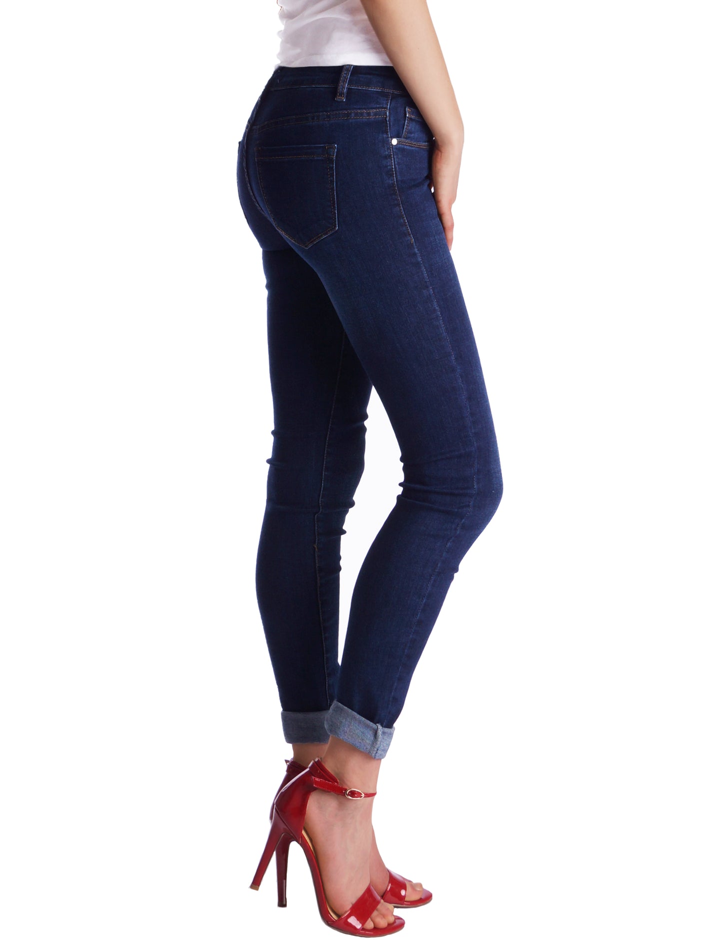 Fraternel Damen Skinny Hüftjeans – Stretch Five-Pocket Jeanshose H051