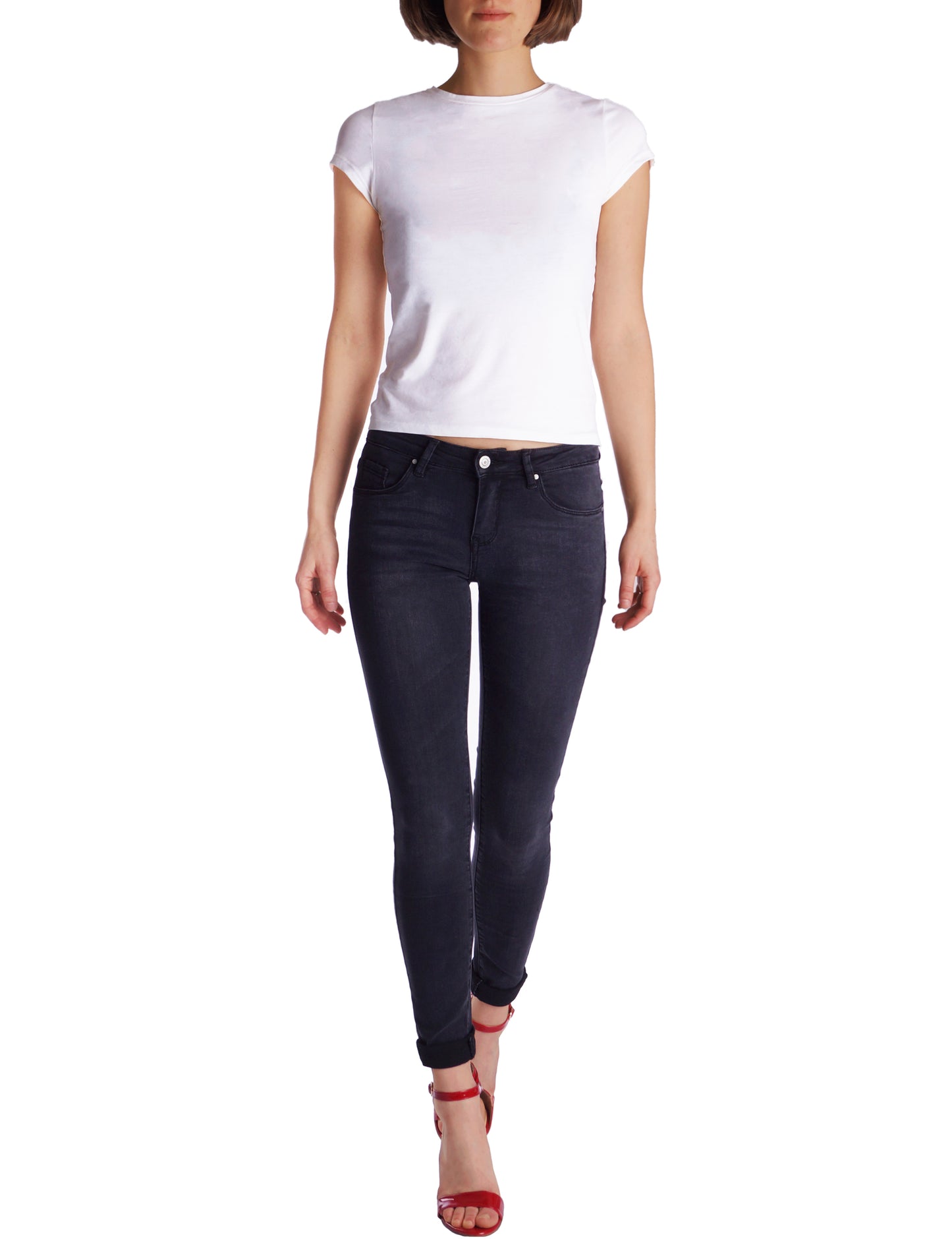 Fraternel Damen Skinny Hüftjeans – Stretch Five-Pocket Jeanshose H051